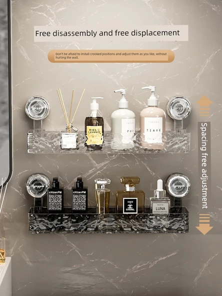 Vantuzlu Banyo Rafı - Şeffaf Gri Köşe - 4