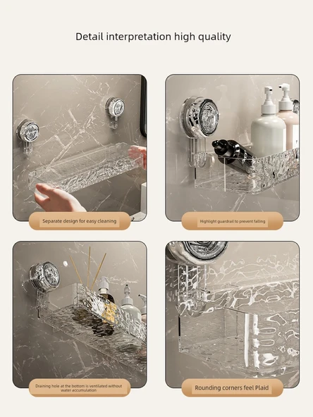 Vantuzlu Banyo Rafı - Şeffaf Gri 2'li Paket - 6