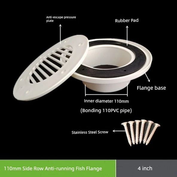 PVC Zemin Süzgeci Su Geçirmez Kumaş - 110mm Yan Sıra Balık Flanşı (4 inç)