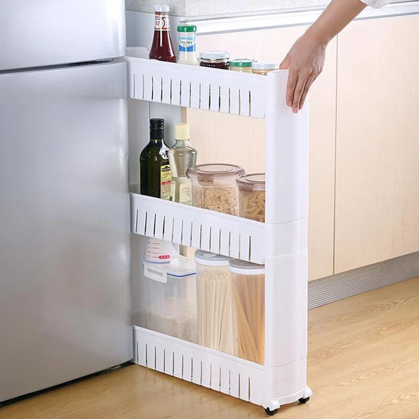 Mutfak Banyo Kapı Arkası Rafı - Üç Katlı Beyaz (54*12*71cm)