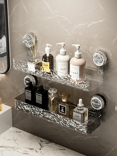 Vantuzlu Banyo Rafı - Şeffaf Gri Köşe 2'li Paket - 2