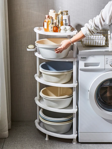 Tekerlekli Banyo Köşe Rafı - Yaratıcı Drenaj Delikli Üçgen 3 Katlı 4 Ayaklı - 6