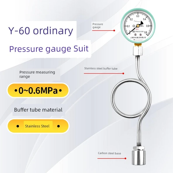 Y60 Su Basınç Ölçer 0-0.6MPa +180 Derece Paslanmaz Çelik Tampon Tüpü +4 Alt Taban