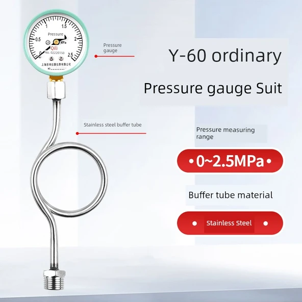 Y60 Su Basınç Ölçer 0-2.5MPa +180 Derece Paslanmaz Çelik Tampon Tüpü