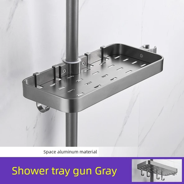 Banyo Duş Rafı - Dört Kancalı - Gri