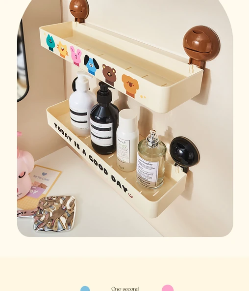 Vantuzlu Banyo Rafı - Duvara Monte - Karışık Desenli (Hayvan + Harf) * 2 Adet - 9