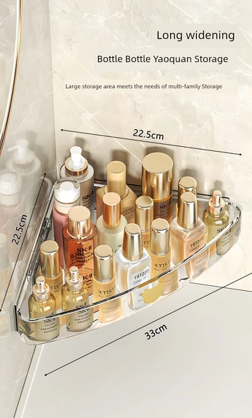 Deliksiz Banyo Köşe Rafı - Şeffaf Gri Üçgen 2'li Paket - 9