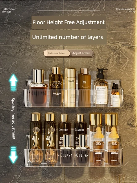Duvara Monte Banyo Rafı - Kalın Uzatılmış Geniş Şeffaf 2'li Paket - 6