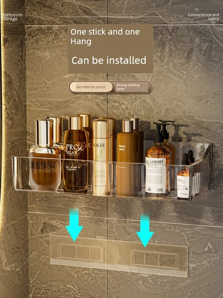 Duvara Monte Banyo Rafı - Kalın Uzatılmış Geniş Şeffaf 2'li Paket - 3