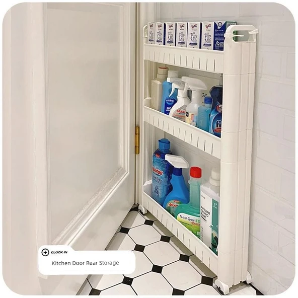 Mutfak Banyo Kapı Arkası Rafı - Üç Katlı Gri (54*12*71cm) - 2