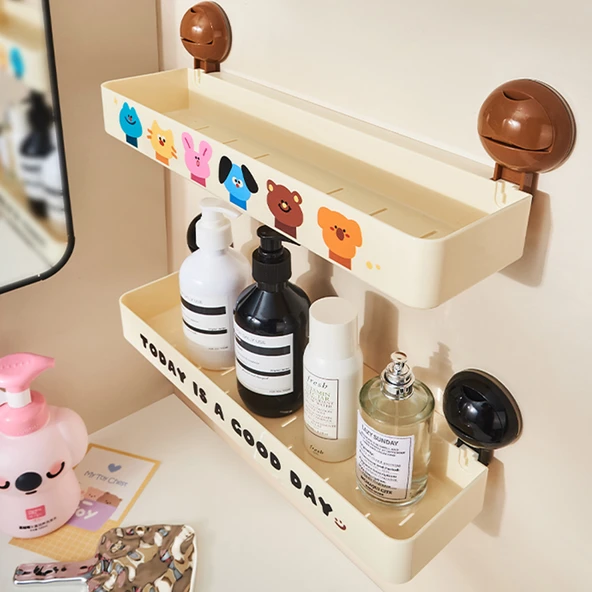 Vantuzlu Banyo Rafı - Duvara Monte - Hayvan Desenli * 2 Adet - 2