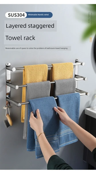 304 Paslanmaz Çelik Banyo Havluluk - Çift Çubuklu 70cm - 7