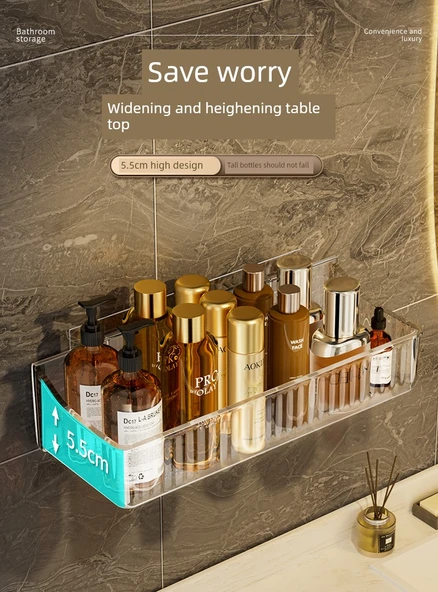 Duvara Monte Banyo Rafı - Kalın Uzatılmış Geniş Şeffaf 2'li Paket - 10