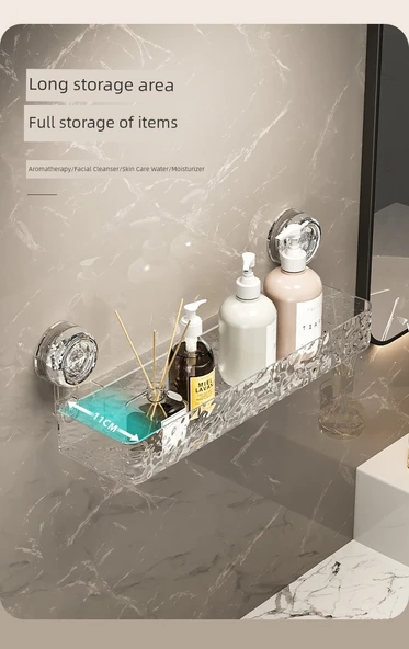 Vantuzlu Banyo Rafı - Şeffaf Set (Düz + Köşe) - Resim 11