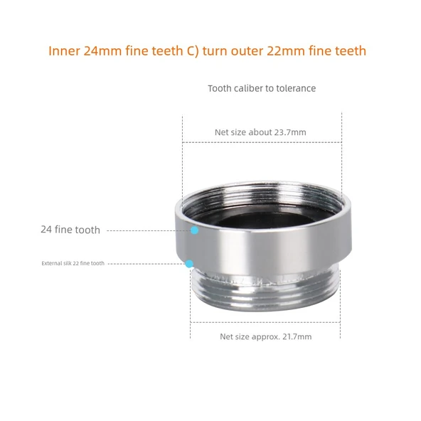 Çamaşır Makinesi Musluk Adaptörü - İç 24mm İnce Diş - Dış 22mm İnce Diş