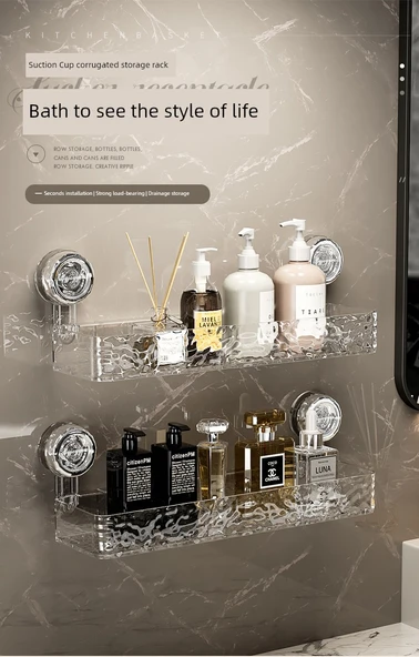Vantuzlu Banyo Rafı - Şeffaf Gri Set (Düz + Köşe) - 7