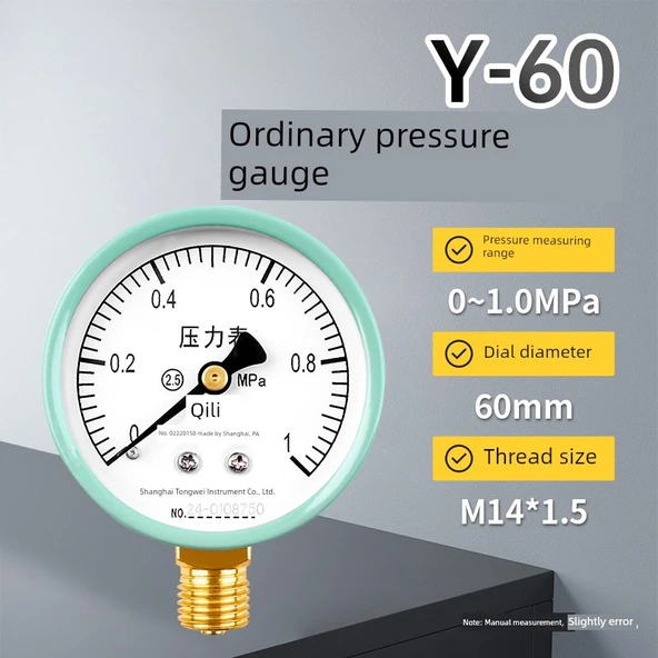 Y60 Su Basınç Ölçer 0-1.0MPa M14 * 1.5 Diş