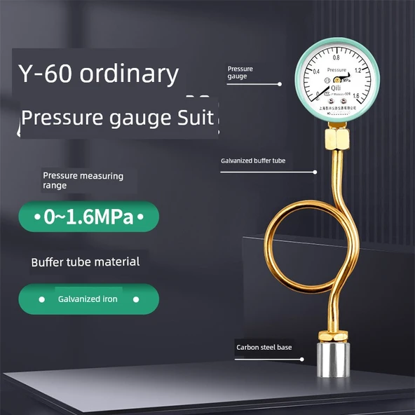 Y60 Su Basınç Ölçer 0-1.6MPa +180 Derece Galvanizli Tampon Tüpü +4 Alt Taban