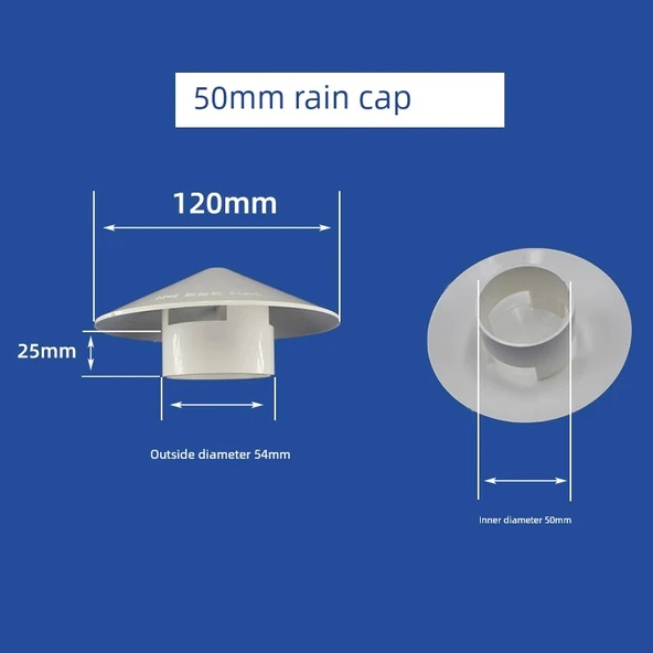 PVC Yağmur Şapkası Çatı Havalandırma Baca Kapağı - 50mm