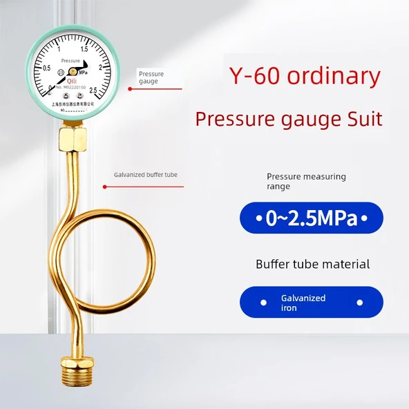 Y60 Su Basınç Ölçer 0-2.5MPa +180 Derece Galvanizli Tampon Tüpü