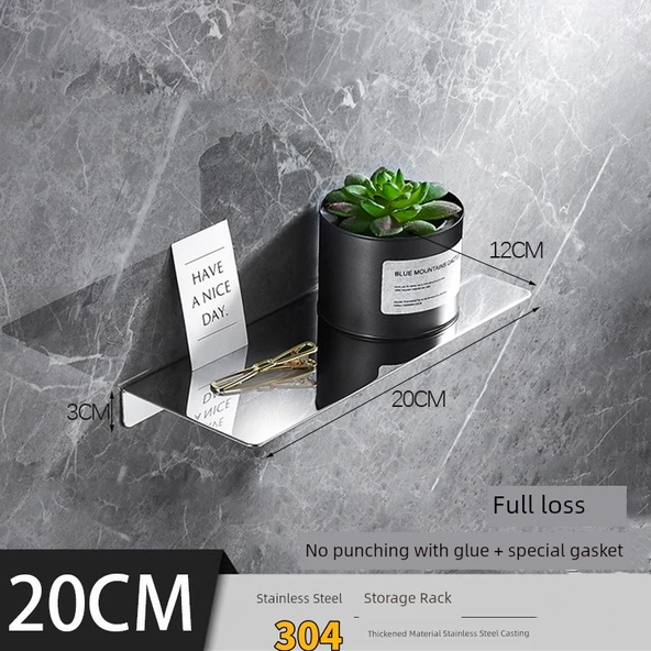 304 Paslanmaz Çelik Banyo Köşe Rafı - 20cm Düz (Parlak), Çıkartılabilir