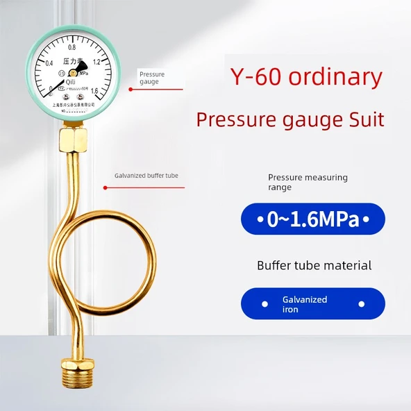Y60 Su Basınç Ölçer 0-1.6MPa +180 Derece Galvanizli Tampon Tüpü