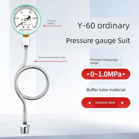 Y60 Su Basınç Ölçer 0-1.0MPa +180 Derece Paslanmaz Çelik Tampon Tüpü