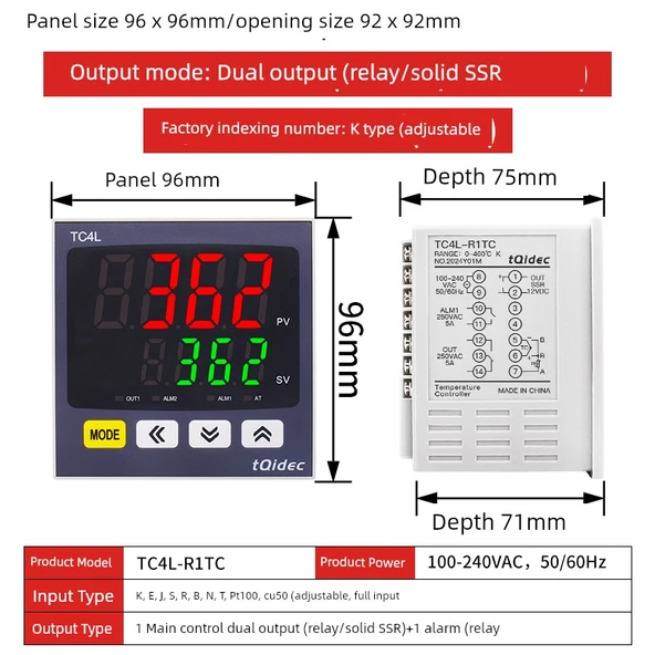 TC4L Dijital PID Sıcaklık Kontrol Cihazı - K Tipi, Çift Çıkış