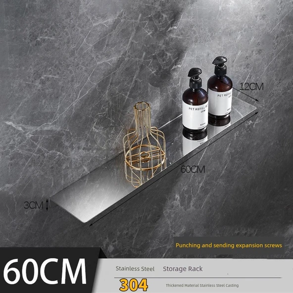 304 Paslanmaz Çelik Banyo Köşe Rafı - 60cm Düz (Parlak), Vidalı - 1