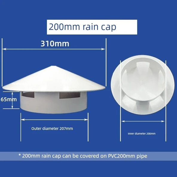 PVC Yağmur Şapkası Çatı Havalandırma Baca Kapağı - 200mm
