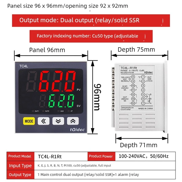 TC4L Dijital PID Sıcaklık Kontrol Cihazı - Cu50 Tipi, Çift Çıkış