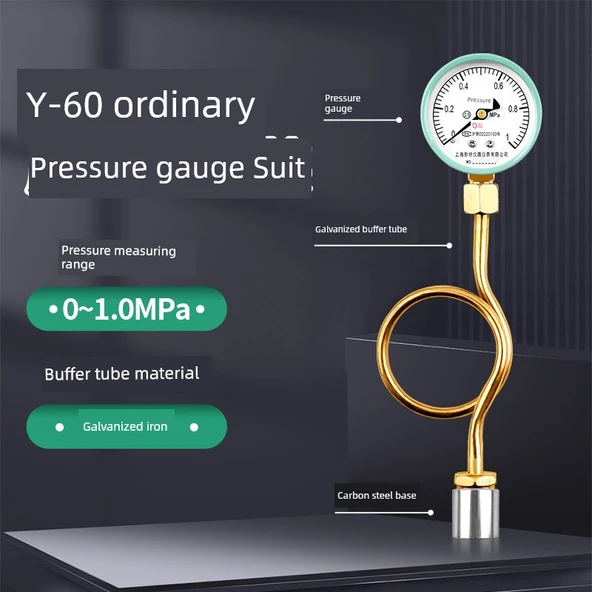 Y60 Su Basınç Ölçer 0-1.0MPa +180 Derece Galvanizli Tampon Tüpü +4 Alt Taban