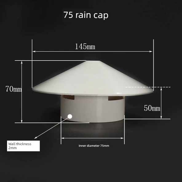 PVC Yağmur Şapkası Çatı Havalandırma Baca Kapağı - 75mm