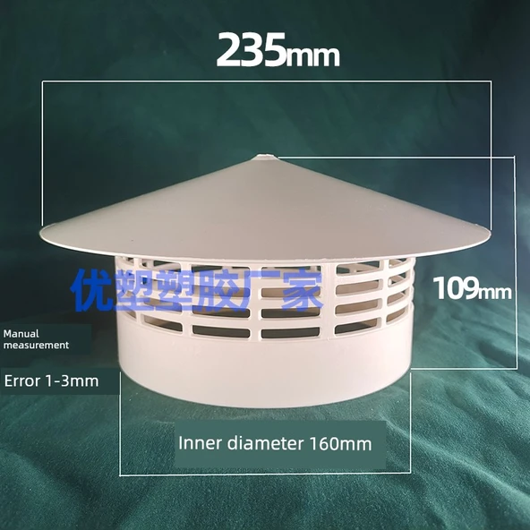 PVC Yağmur Şapkası Çatı Havalandırma Baca Kapağı - 160mm Kuş ve Fare Önleyici