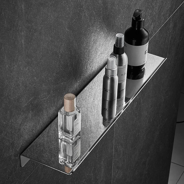 304 Paslanmaz Çelik Banyo Köşe Rafı - 20cm Kenar Desenli, Vidalı - 3