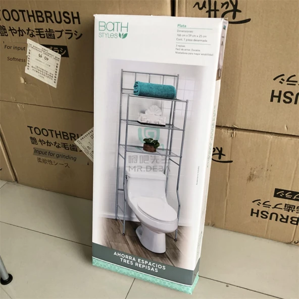 Banyo Rafı - Klozet/Çamaşır Makinesi Üstü - Üç Katlı - 59x25x166 cm - 10