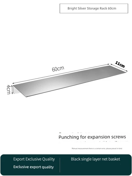 304 Paslanmaz Çelik Banyo Köşe Rafı - 60cm Kenar Işıklı, Vidalı