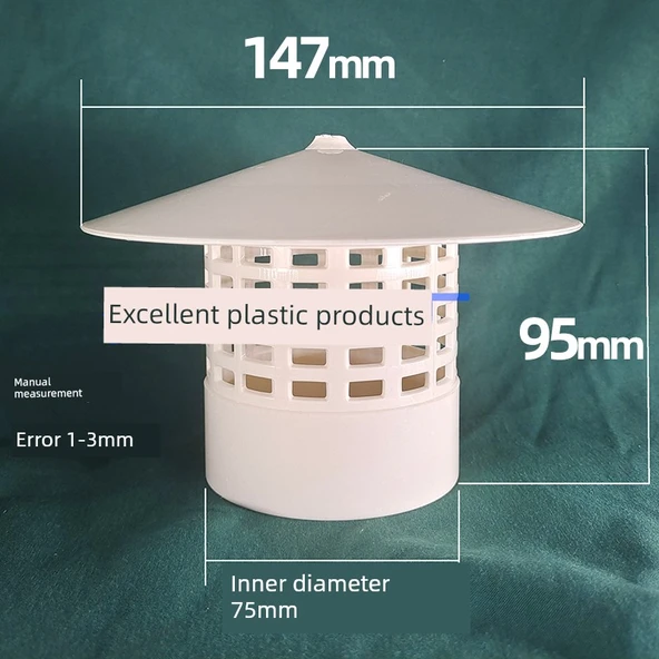 PVC Yağmur Şapkası Çatı Havalandırma Baca Kapağı - 75mm Kuş ve Fare Önleyici