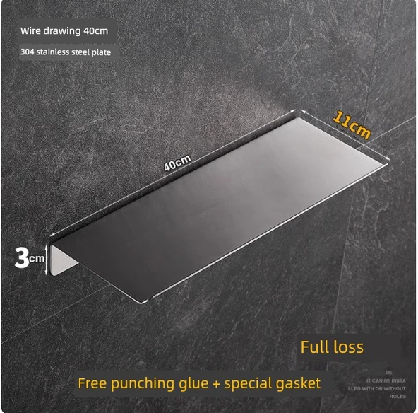 304 Paslanmaz Çelik Banyo Köşe Rafı - 40cm Kenar Desenli, Vidalı