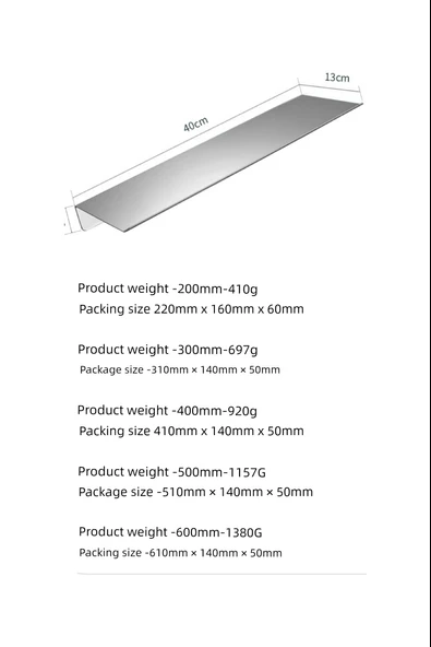 304 Paslanmaz Çelik Banyo Köşe Rafı - 30cm Kenar Desenli, Vidalı - 7