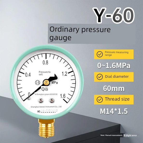 Y60 Su Basınç Ölçer 0-1.6MPa M14 * 1.5 Diş