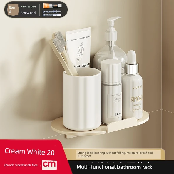 Köşe Banyo Rafı - Krem Beyazı - 20cm - Deliksiz Montaj