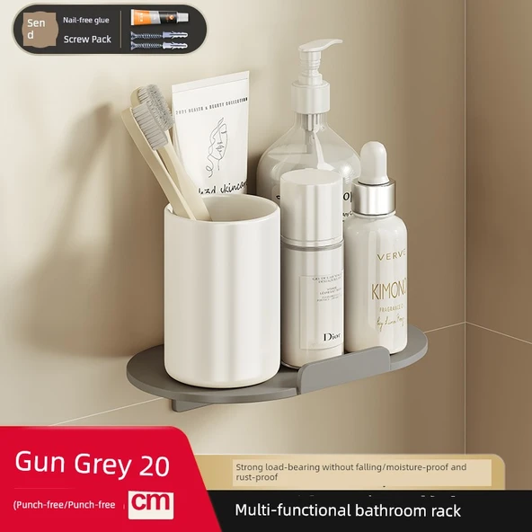 Köşe Banyo Rafı - Metalik Gri - 20cm - Deliksiz Montaj
