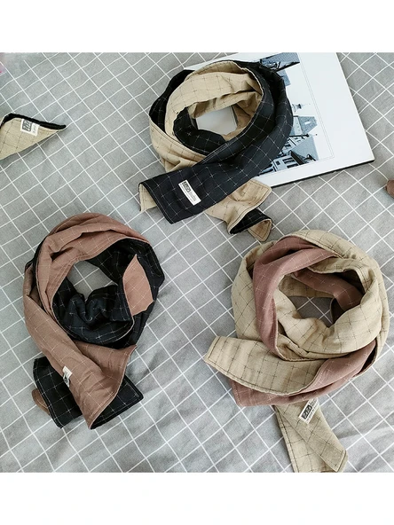 Pamuklu Çocuk Fular - Siyah Kahve Küçük Kontrast Renkli - Resim 4