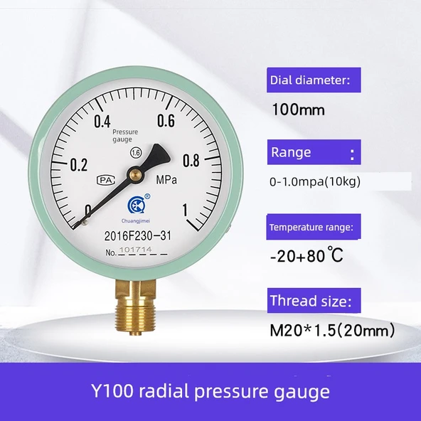 Y100 Basınç Ölçer - Y-100 [0-1.0mpa] 10kg