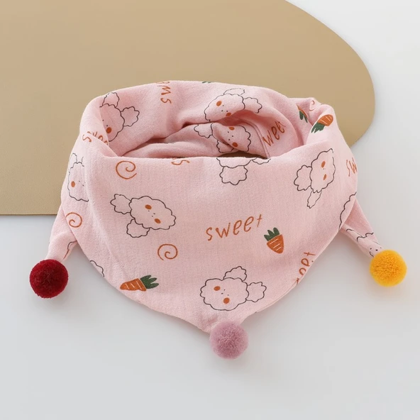 Pamuklu Tavşan Desenli Bebek Boyunluk - Pembe