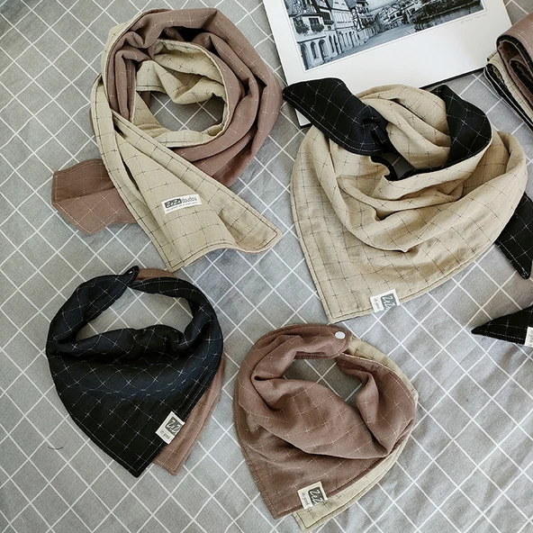 Pamuklu Çocuk Fular - Siyah Kahve Küçük Kontrast Renkli - Resim 7