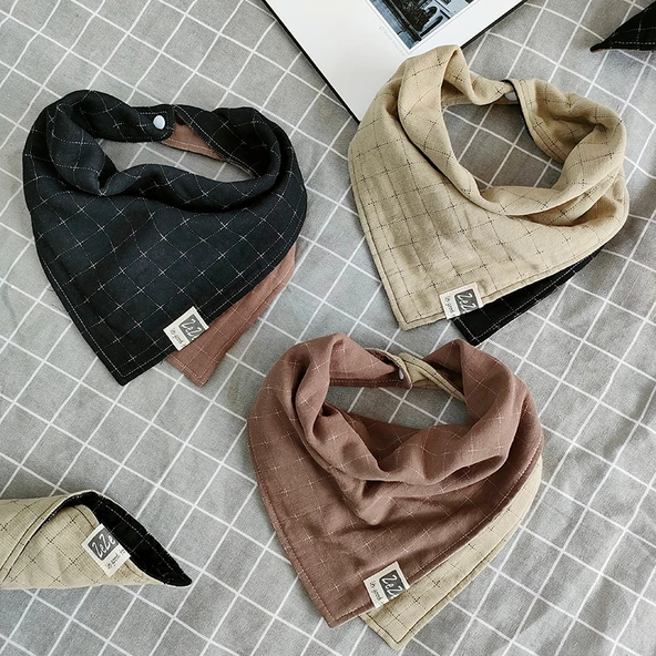 Pamuklu Çocuk Fular - Siyah Kahve Küçük Kontrast Renkli - Resim 9