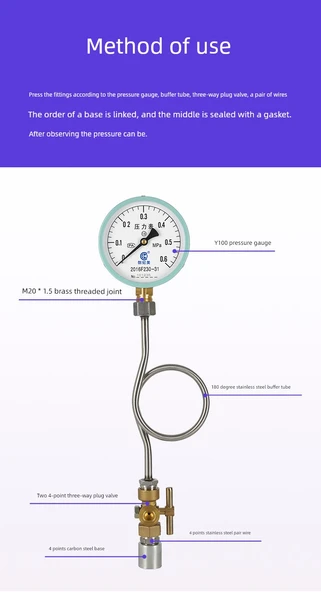 Y100 Basınç Ölçer - 90 Derece Üç Yollu Vana Model [0-2.5mpa] - 10