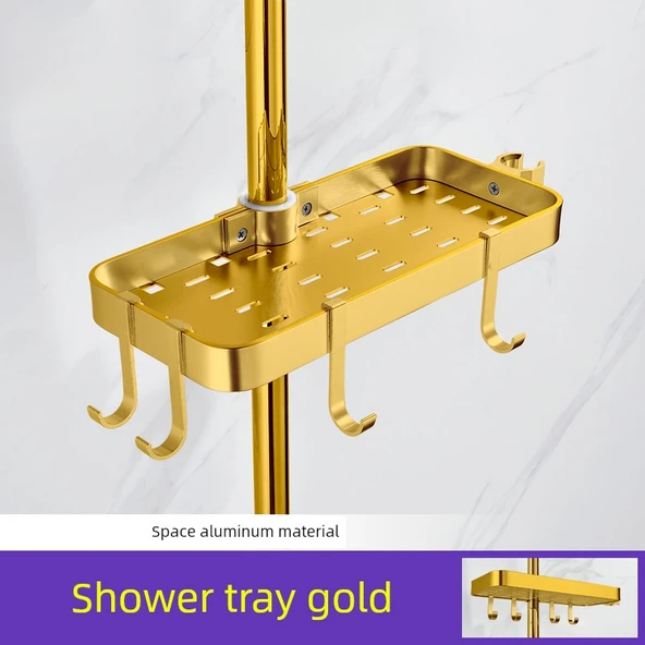 Deliksiz Banyo Duş Rafı - Altın Dört Kancalı Duş Rafı